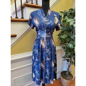 Naivee Blue Floral Dress Vintage Size 36/ Size 6 US